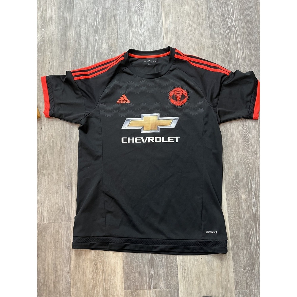 Vtg Adidas Manchester United 2015-16 EPL Black Third Jersey Memphis Dupay Size L
